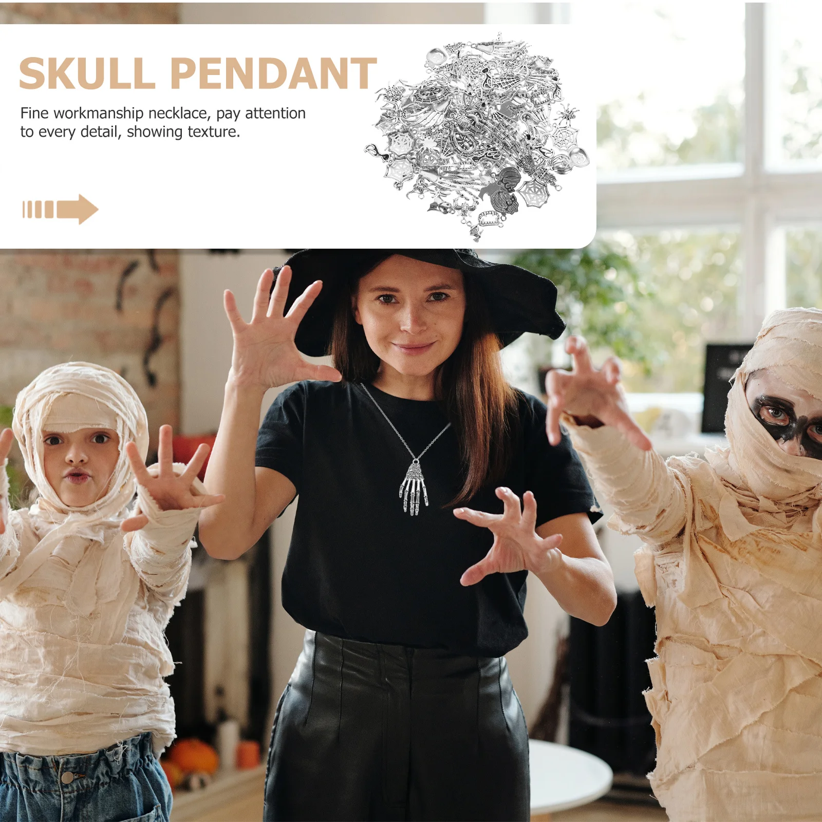 

100pcs Silver Chain Accessories Diy Pendant Set For Jewelry Making Halloween Necklace Alloy Charms Crafts Party Supplies