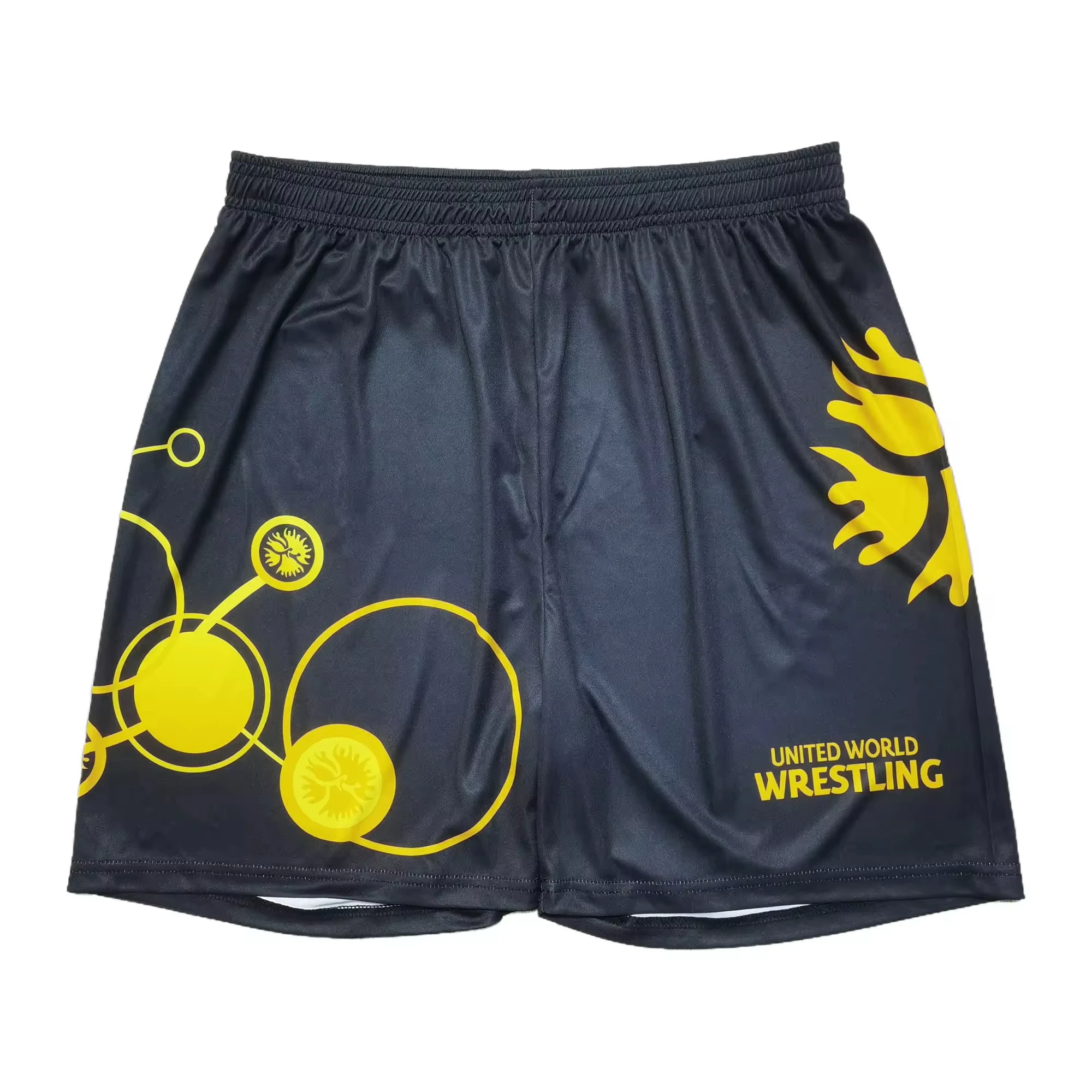 Kinder Schnelltrocknende Atmungsaktive Wrestling-Shorts Weiß-Gold-Druck für Athletiktraining Boxen MMA United World Wrestling – Detail 4