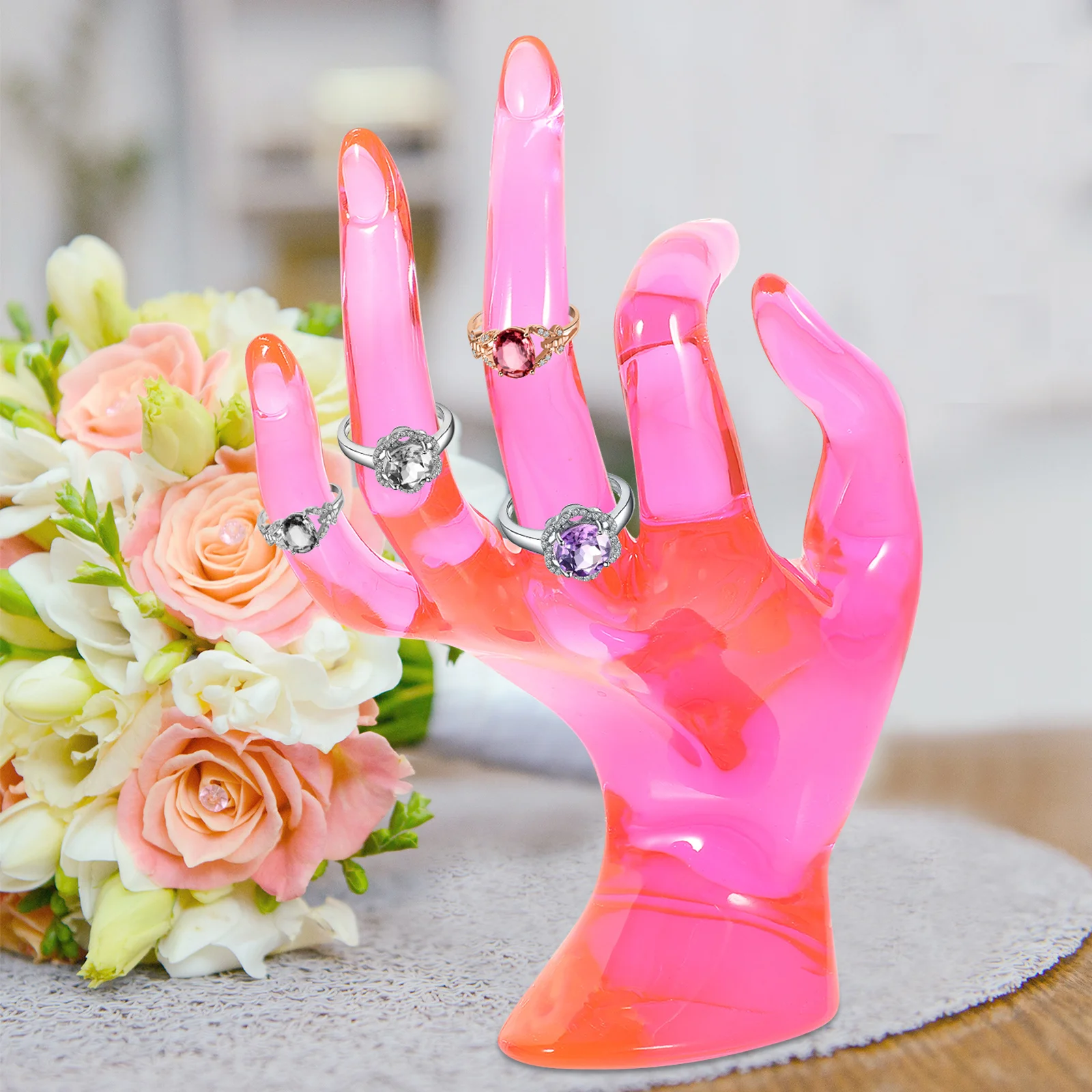 

Resin Hand-Shaped Ring Holder Jewelry Display Stand Multi-Function Desktop Bracelet Necklace Holder Compact Decorative Organizer