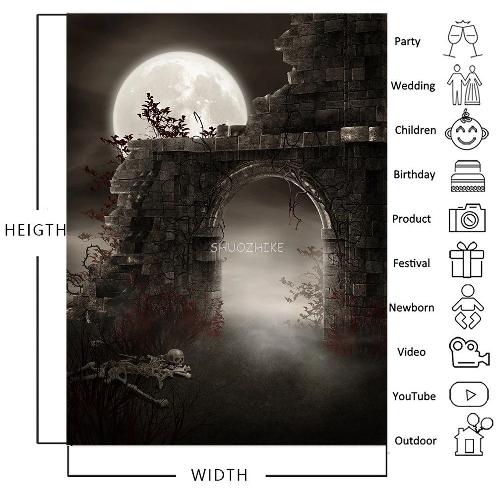 Хэллоуин фон ночь луна волшебный замок лесная дверь детский фон для фотосессии фотостудия фотофон