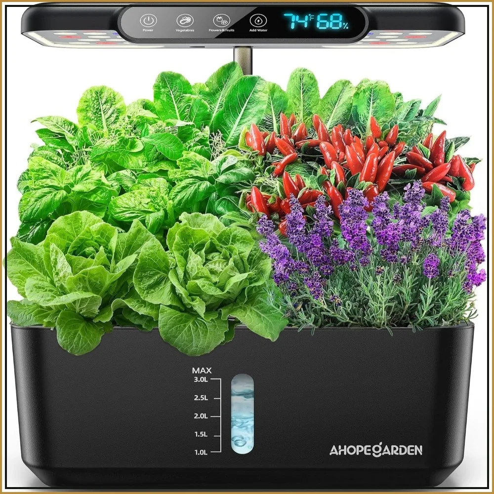 10 Pods Indoor Hydroponics Growing System with LED Grow Light, Smart Temp & Humidity Display, Adjustable Height, Auto Timer, Complete Starter Kit for Home Kitchen