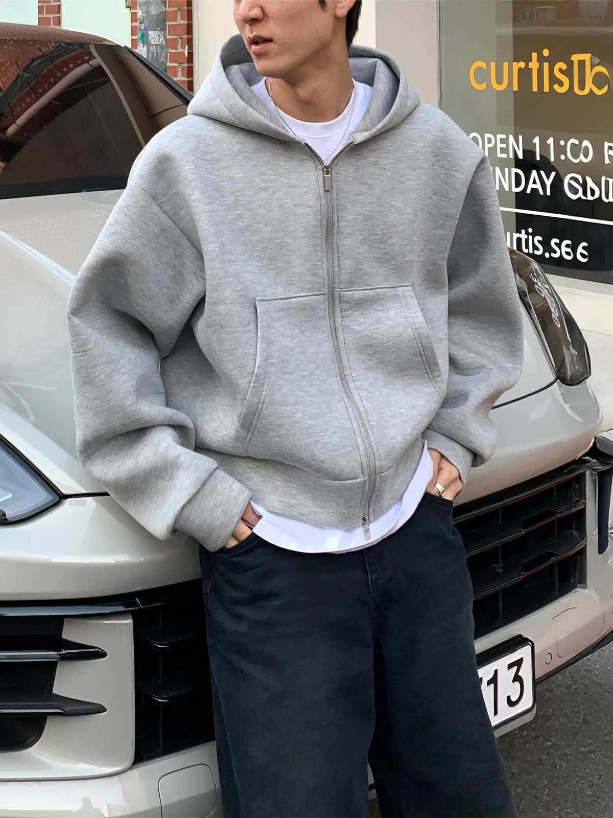 

Мужская толстовка-кардиган с капюшоном, свободного кроя, на двойной молнии, в корейском стиле, повседневная, модная