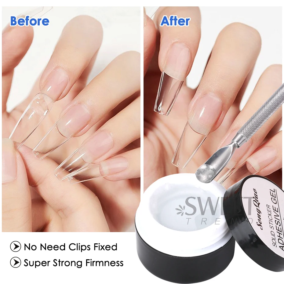 Puntas de uñas sólidas de Gel acrílico suave UV, pegamento adhesivo transparente, herramienta de palo fuerte, parche de modelado, manicura Soak Off, 10g, 20g