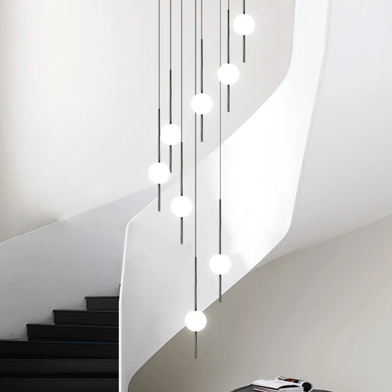 Imagem -03 - Modern Nordic Gloss Led Stair Chandelier Sala de Estar Interior Longa Linha Lustre Simples Apartamento Bola Restaurante