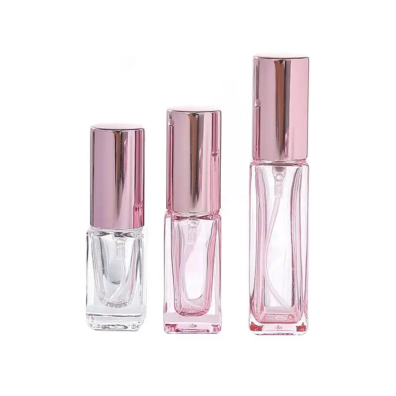 

20Pcs 5ML 10ML 20ML Square Empty Perfume Bottle Rose Gold Lid Pink Clear Glass Portable Refillable Samll Sample Spray Bottle