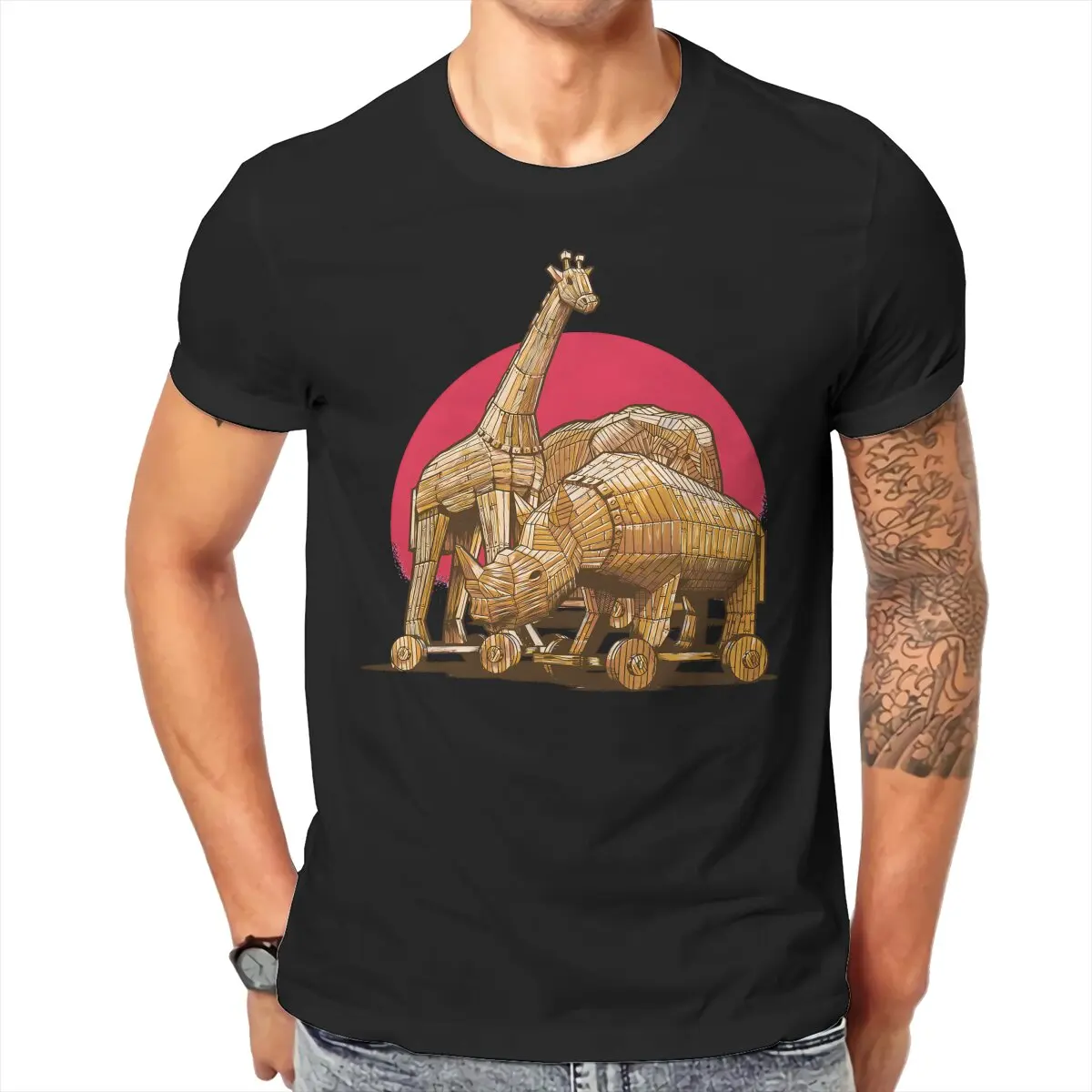 Rejected Plans O Neck TShirt Trojan Horse Pure Cotton Basic T Shirt Men Tops Fashion Big Sale