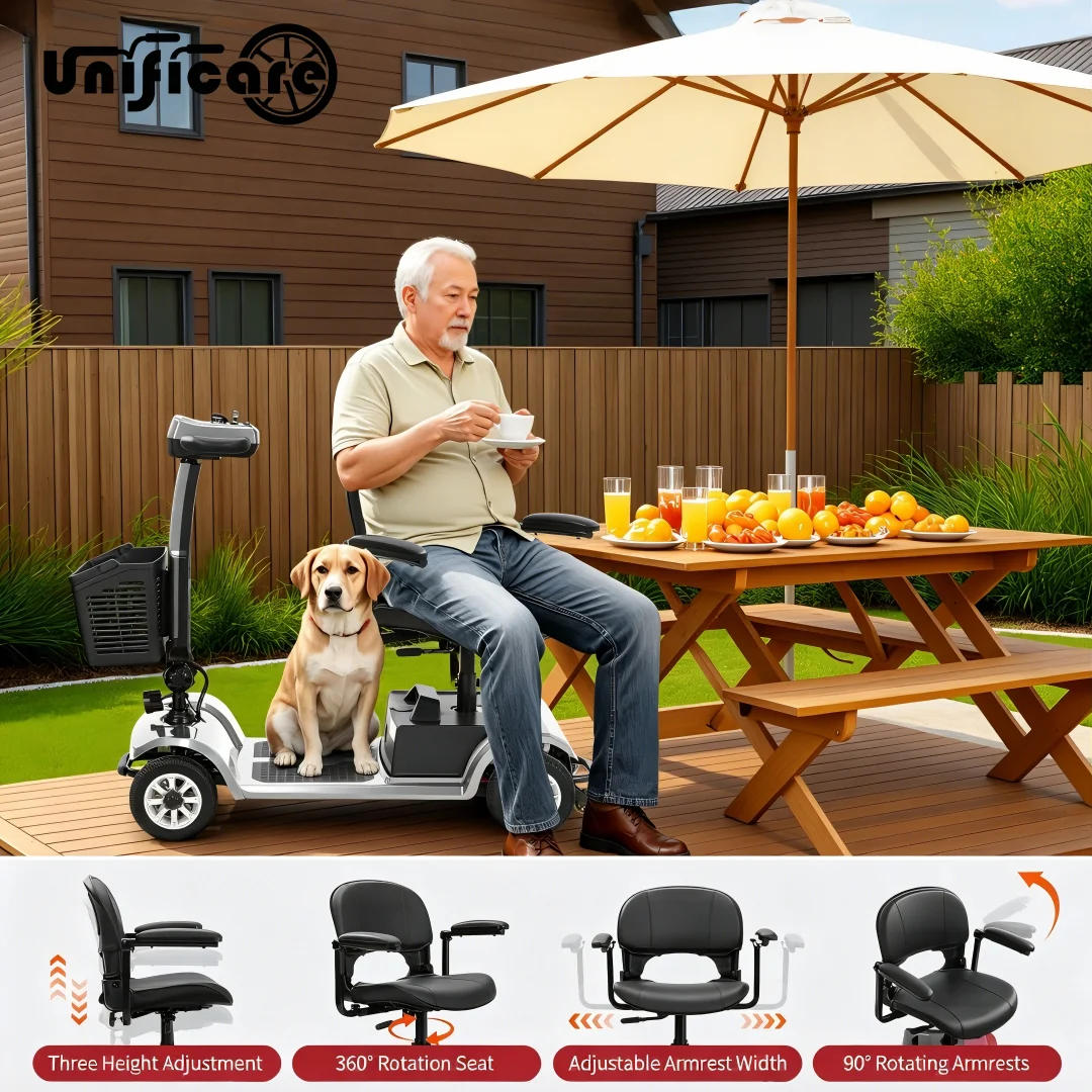 Unificare 4 Wheels Electric Mobility Scooter 20AH-Silver 20Ah Removable Battery Heavy Duty Elderly Disabled Mobility Scooter
