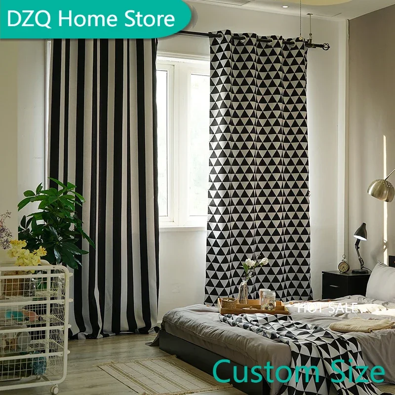 

Nordic Black and White Vertical Striped Blackout Curtains, Digital Printed Triangle Window Drapes for Living Room, Bedroom