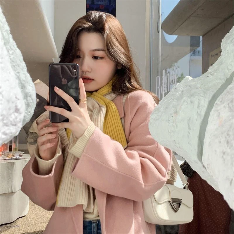 Korean Style Knitted Scarf For Women Girls Autumn Winter Soft Cross Patchwork Colors Scarves Lady Warm Neck Protection