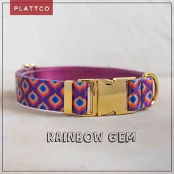 PLATTCO unique design dog collar print Rainbow Gem pattern and high-quality gold buckle 5 size PDC362YG