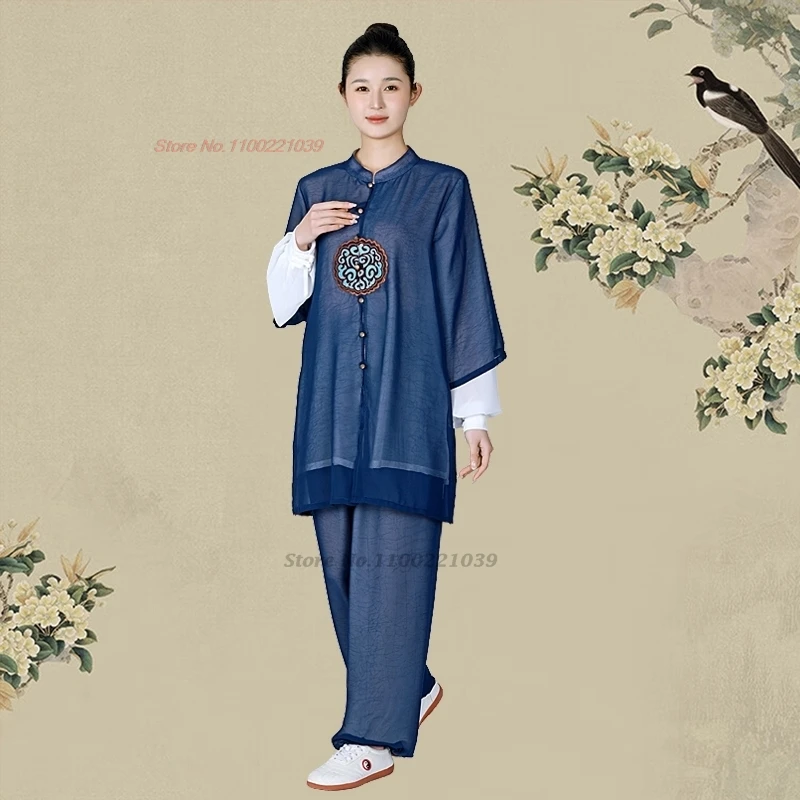 中国のビンテージスタイルの武道ユニフォーム,太極拳拳武術練習服,アウトドアウォーキングスポーツトップとパンツセット,2025