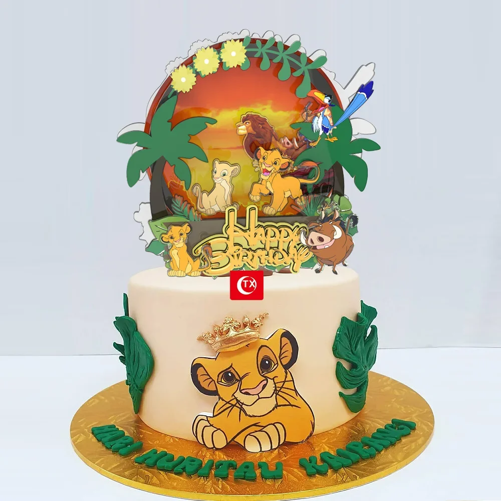 Disney The Lion King Simba 3D Cake Decoration Cake Flag Kids Birthday Party Jungle Safari Cake Supplies Baby Shower Supplies