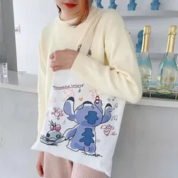 Płócienna torba Disney Stitch o dużej pojemności urocza torba crossbody z torba na ramię dla ucznia kreskówkową