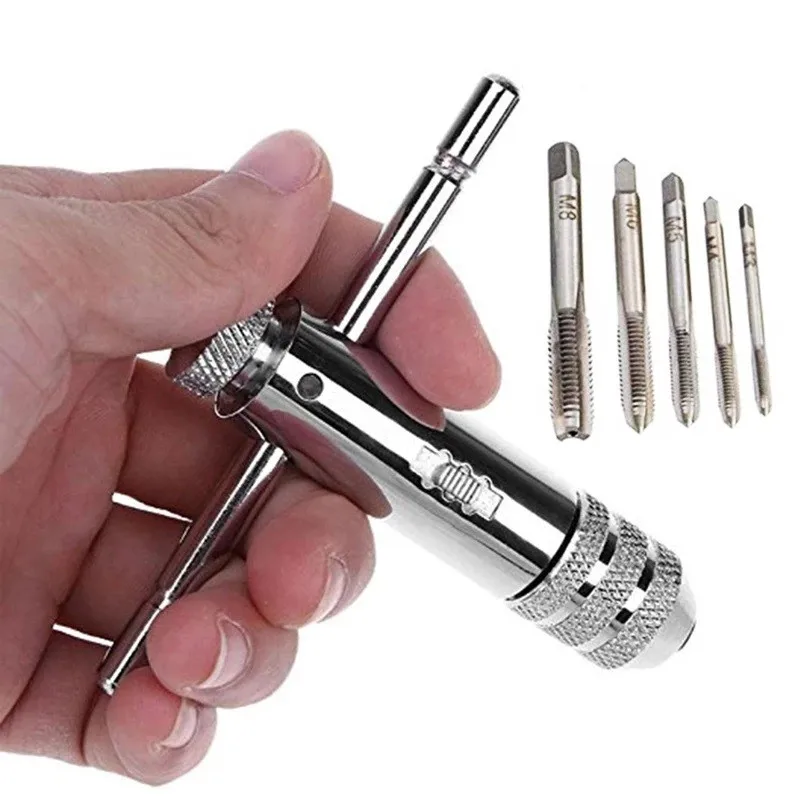 Adjustable M3-8 Tap Screw Holder T-Handle Ratchet Tap WrenchMale Thread Metric Plug Mechanical Workshop Tools Hand Tool