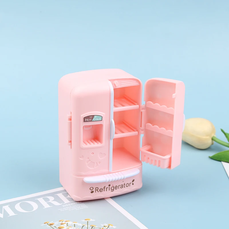 1Pc Dollhouse Miniature Pink Refrigerator 1:12 Mini Cute Fridge Freezer Doll House Kitchen Decor Accessories