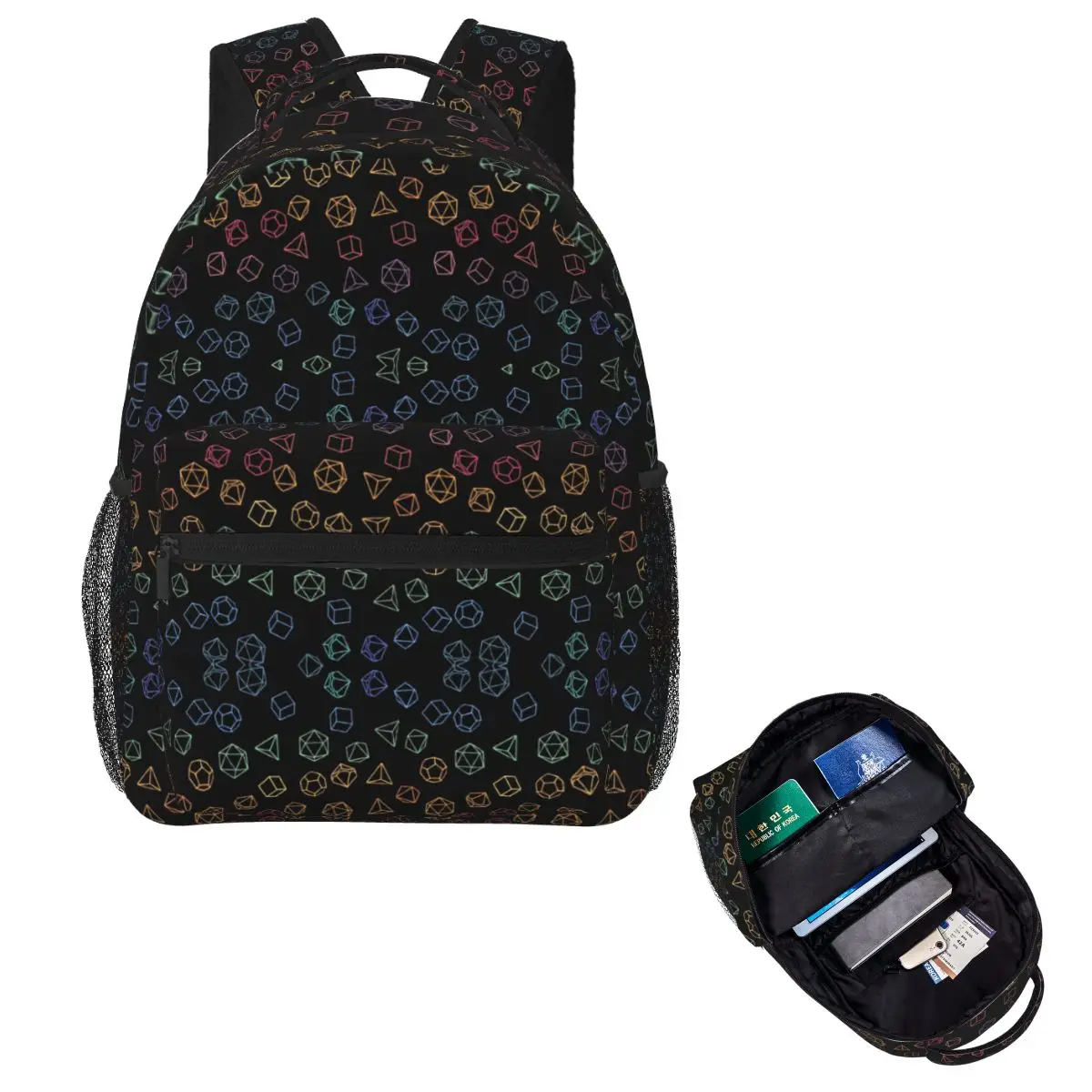 

DnD Dice Rainbow On Black Pattern Рюкзак Лидер продаж Рюкзак большой вместимости Детская сумка для книг Школьная сумка Сумки на плечо для мужчин и женщин