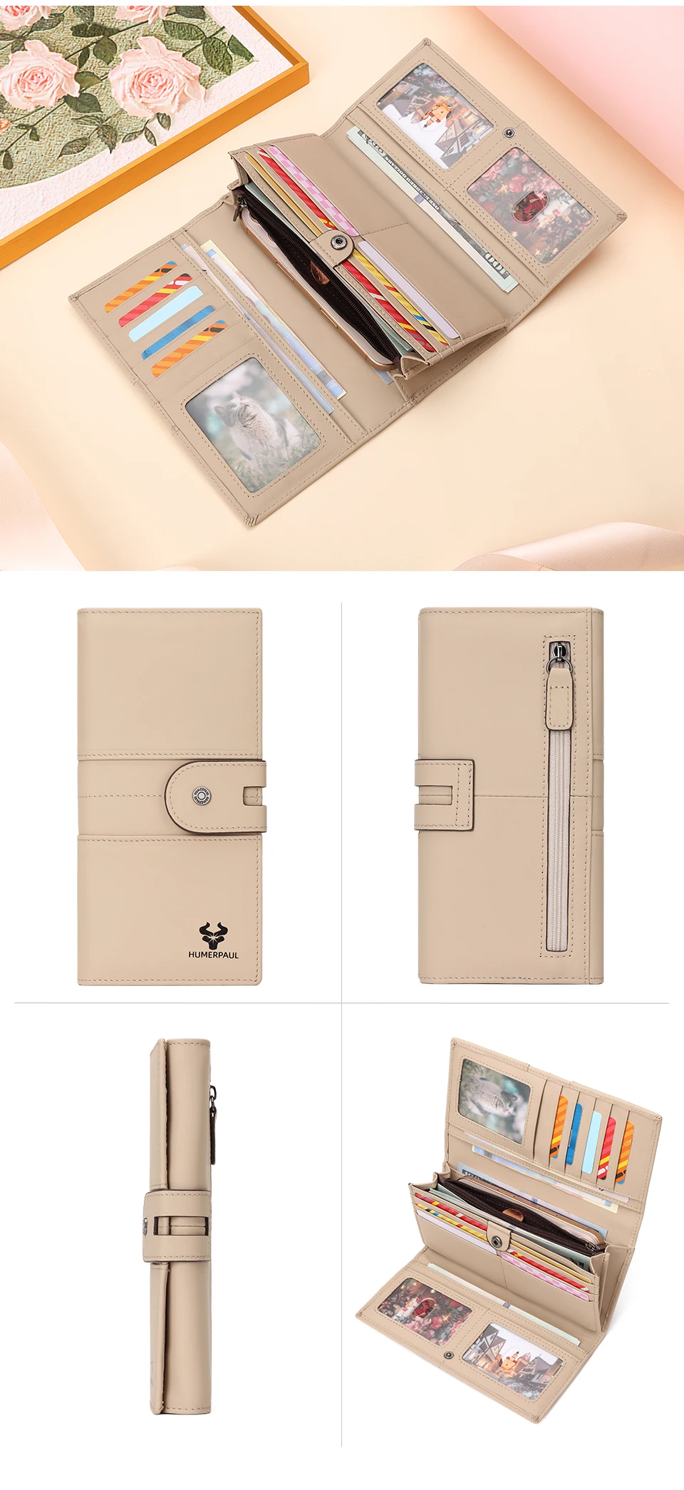 KAVIS Damen-Geldbörsen, echtes Leder, mehrere Kartenfächer, Geldbeutel, dreifach faltbare Geldbörse mit Handytasche, modische Clutch, Rfid-Carteras – Detail 9