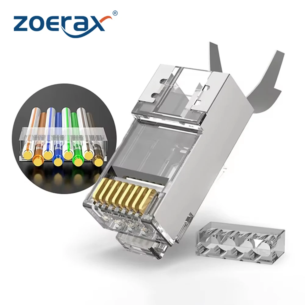 ZoeRax CAT7 Металлические экранированные разъемы RJ45 Модульная вилка - Cat 7 FTP 8P8C Сетевой кабель RJ 45 Обжимной разъем Ethernet
