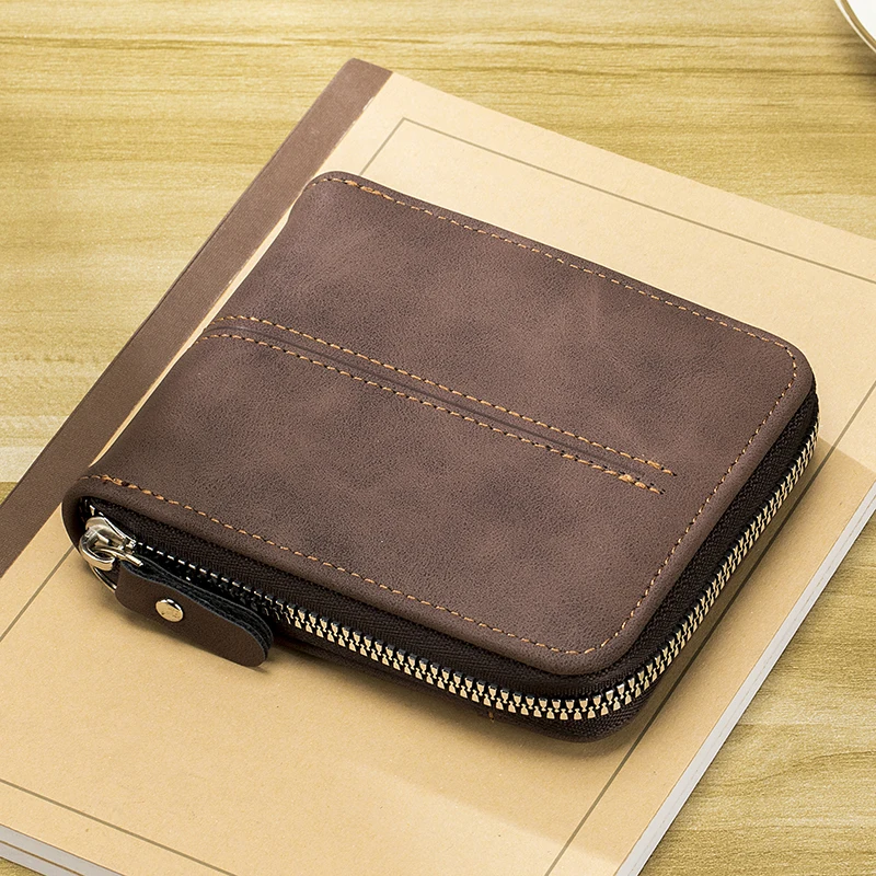 New Men's Wallet Short, Large Capacity, Fashionable Retro, Three Fold Bag, Personalized Zipper, Multi Card Position Chain, Small image 2