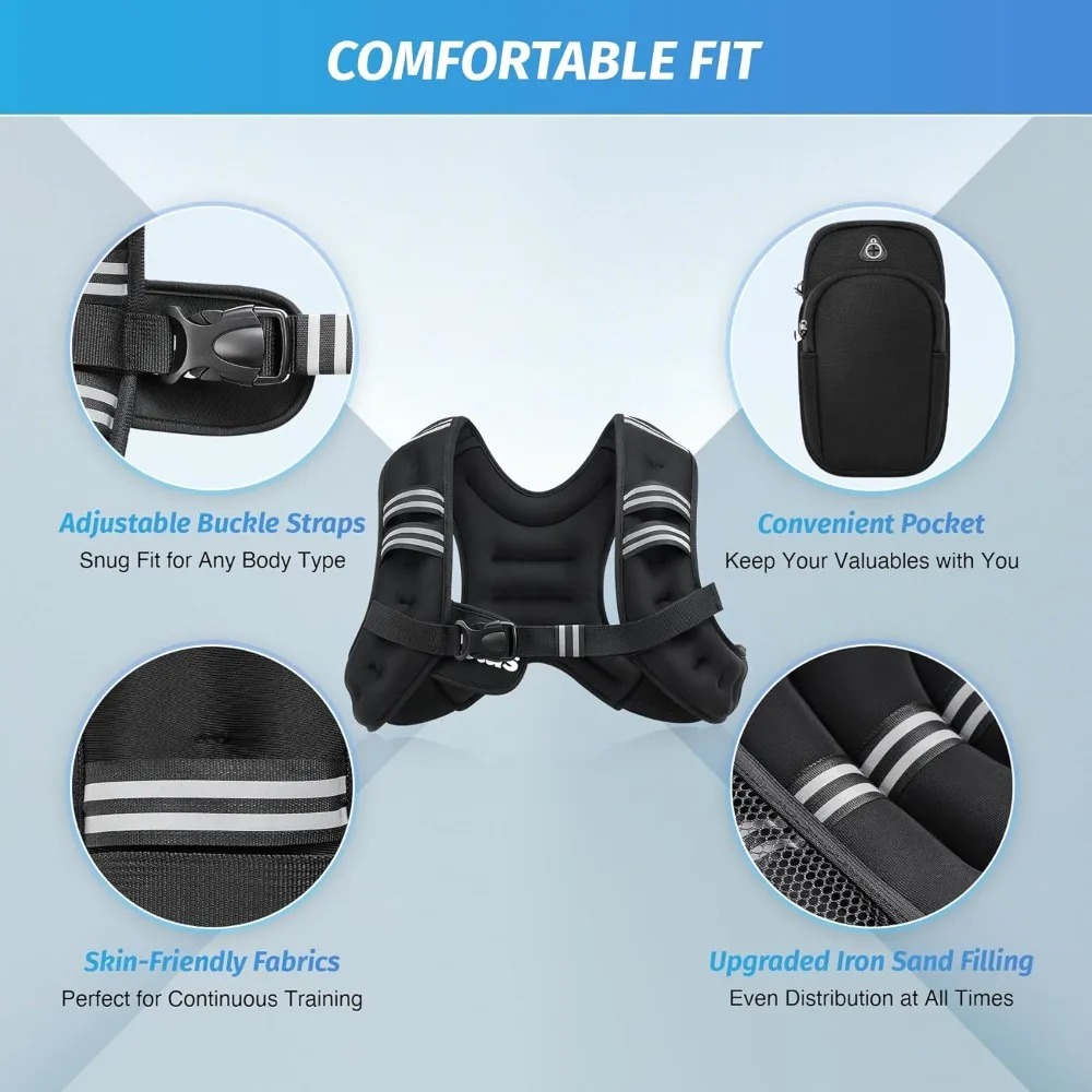 

Weighted Vest, 6lb/8lb/12lb/16lb/20lb/25lb/30lb Weight Vest with Reflective Stripe for Workout, Strength Training