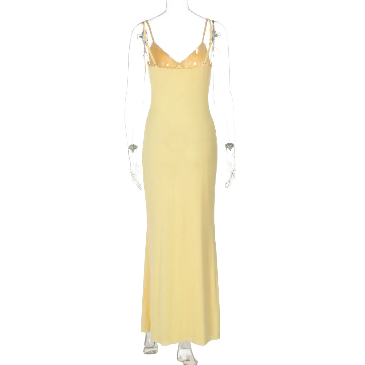 Letnia sukienka INS Fashion damska Slim Fit długie sukienki sukienka bez rękawów dekolt w serek żółta koszula imprezowa eleganckie estetyczne ubrania Y2k