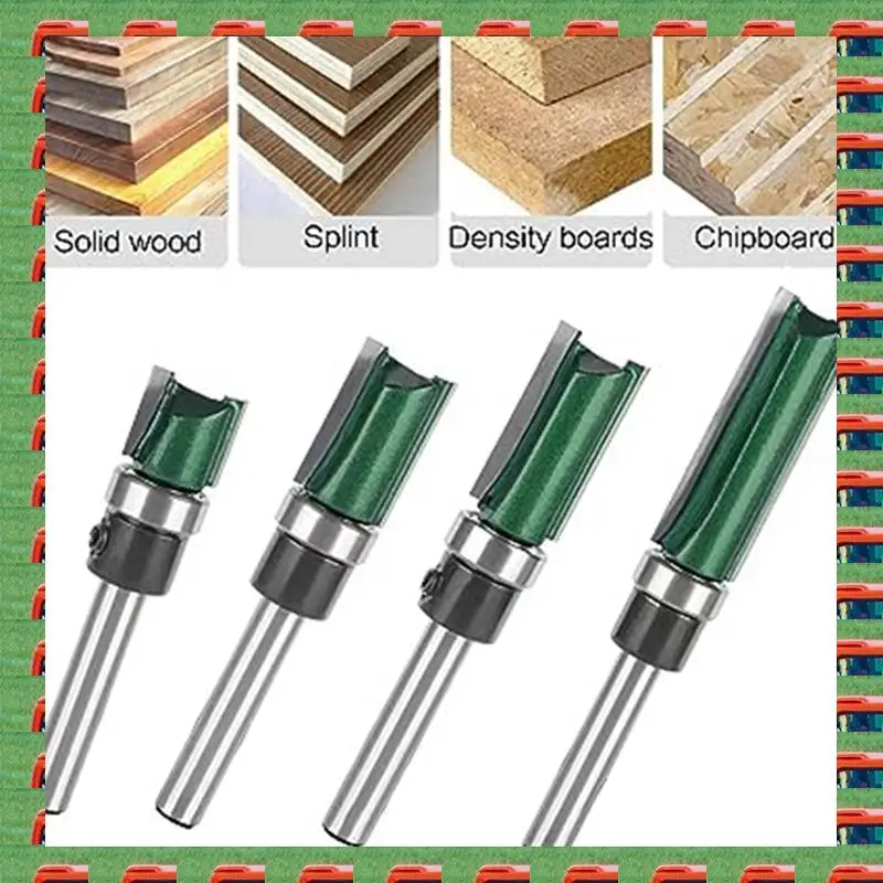 

Bearing Trimming Cutter 4-Piece Set Woodworking Milling Cutter Slotted Double-Edged Handle With Bearing Trimmer Machineb Durable