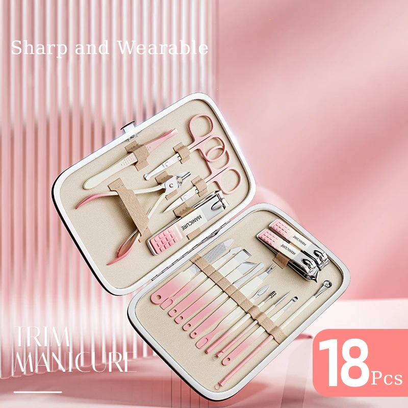 7-18pcs Gradient colors Manicure Set Pedicure Sets Nail Clipper Stainless Steel Professional Nail Cutter Tools Travel Case Kit