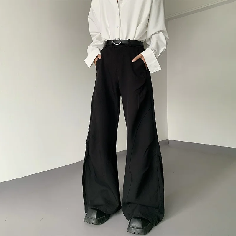 Fashion 2026 Popular Harajuku Lazy Semi-elastic Scimitar Literary Japanese Fashion New Baggy Flare Trousers Men Cargo Pants