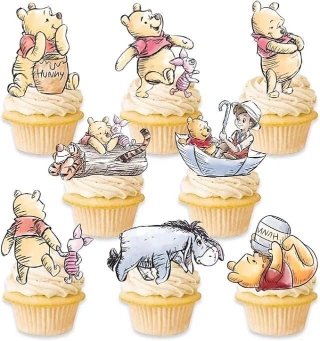 Adorno para tarta de feliz cumpleaños de Winnie de Disney the Pooh, decoración de fiesta para bebé, niño, juego de adornos para tarta, suministros para eventos y fiestas