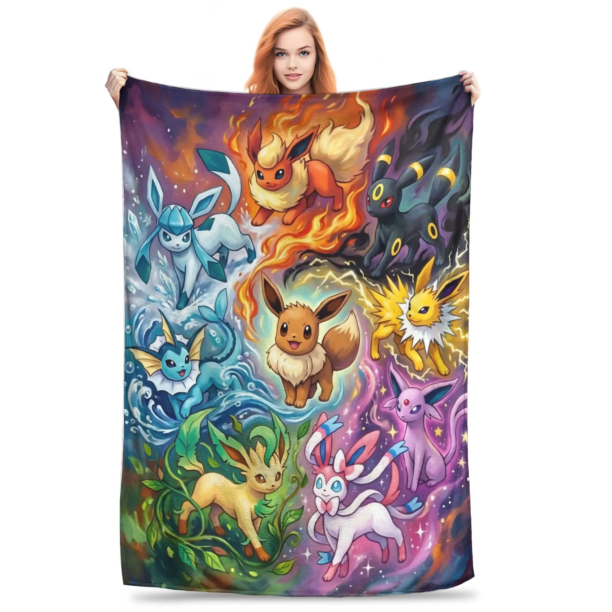 1PC Pokemons Theme Anime Eevee  Winter Blankets for Adults Bedding Home Interior Sofa Knee