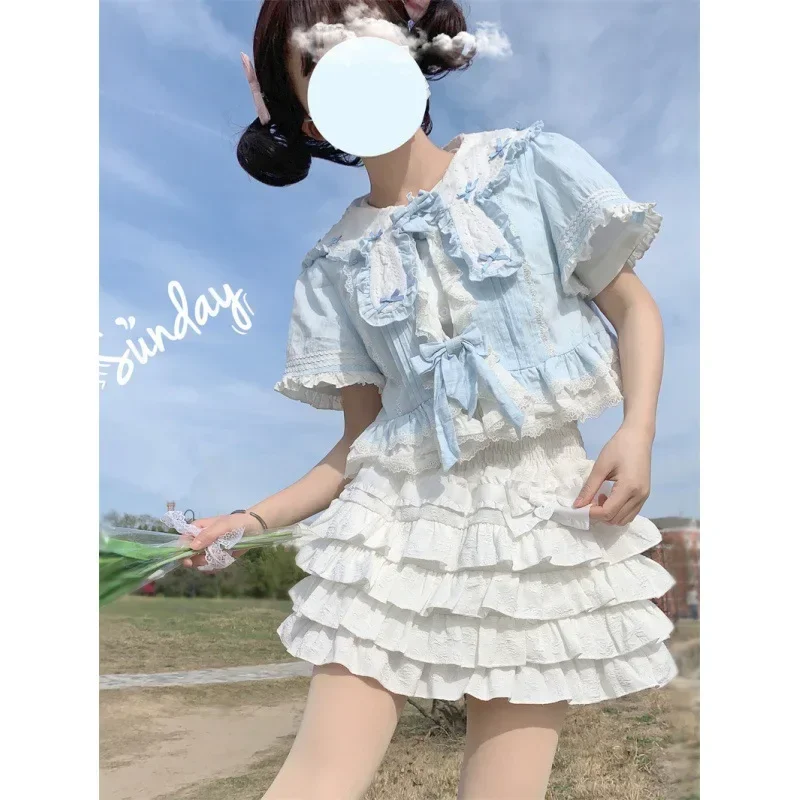 

Japanese Style Kawaii Lolita Mini Skirt Women Gothic High Waist Ruffle Tiered Skirts Sweet Girly Summer Harajuku Y2k Short Skirt