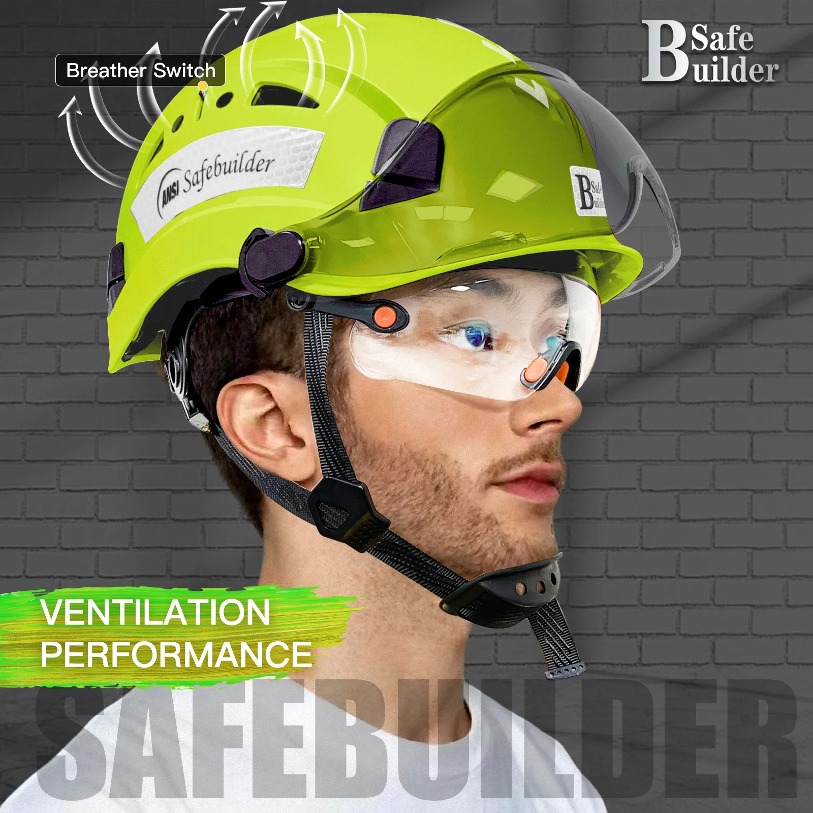 Construction Safety Helmet with Visor, Built in Goggle for Engineer Ear Muffs, ABS Hard Hat, Industrial Work Head Protection