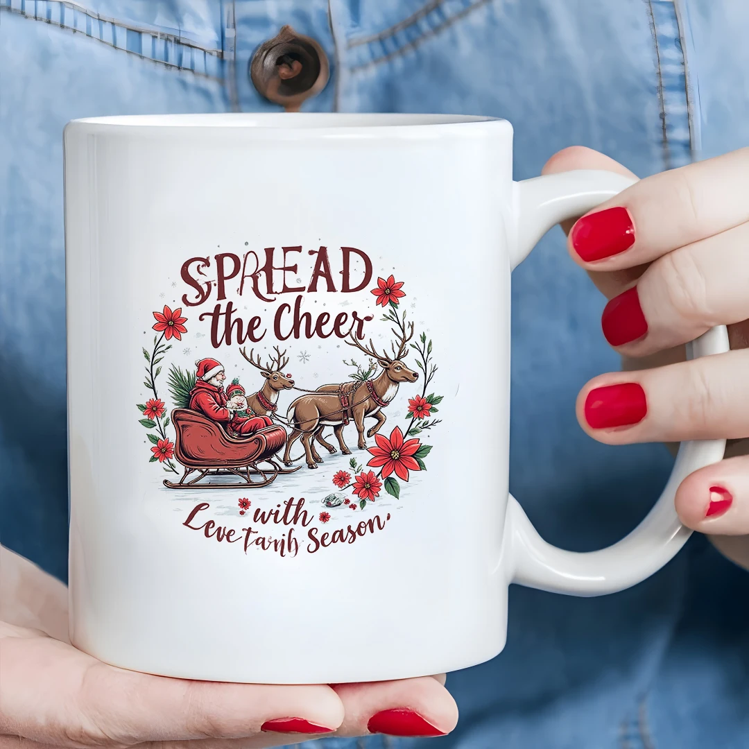 كوب سعة 11 أونصة + موضوع مزلقة سانتا كلوز + هدية عيد الميلاد - زجاجة مياه للأطفال، كوب قهوة مكتب عائلي، ديكور عيد الميلاد المبهج