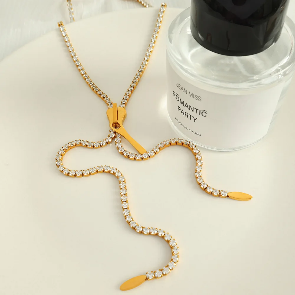 

Длинное женское ожерелье из нержавеющей стали 316L с полным цирконием, колье с цепочкой для свитера для девушек, золотистого цвета, Y-образное ювелирное изделие в стиле панк, INS