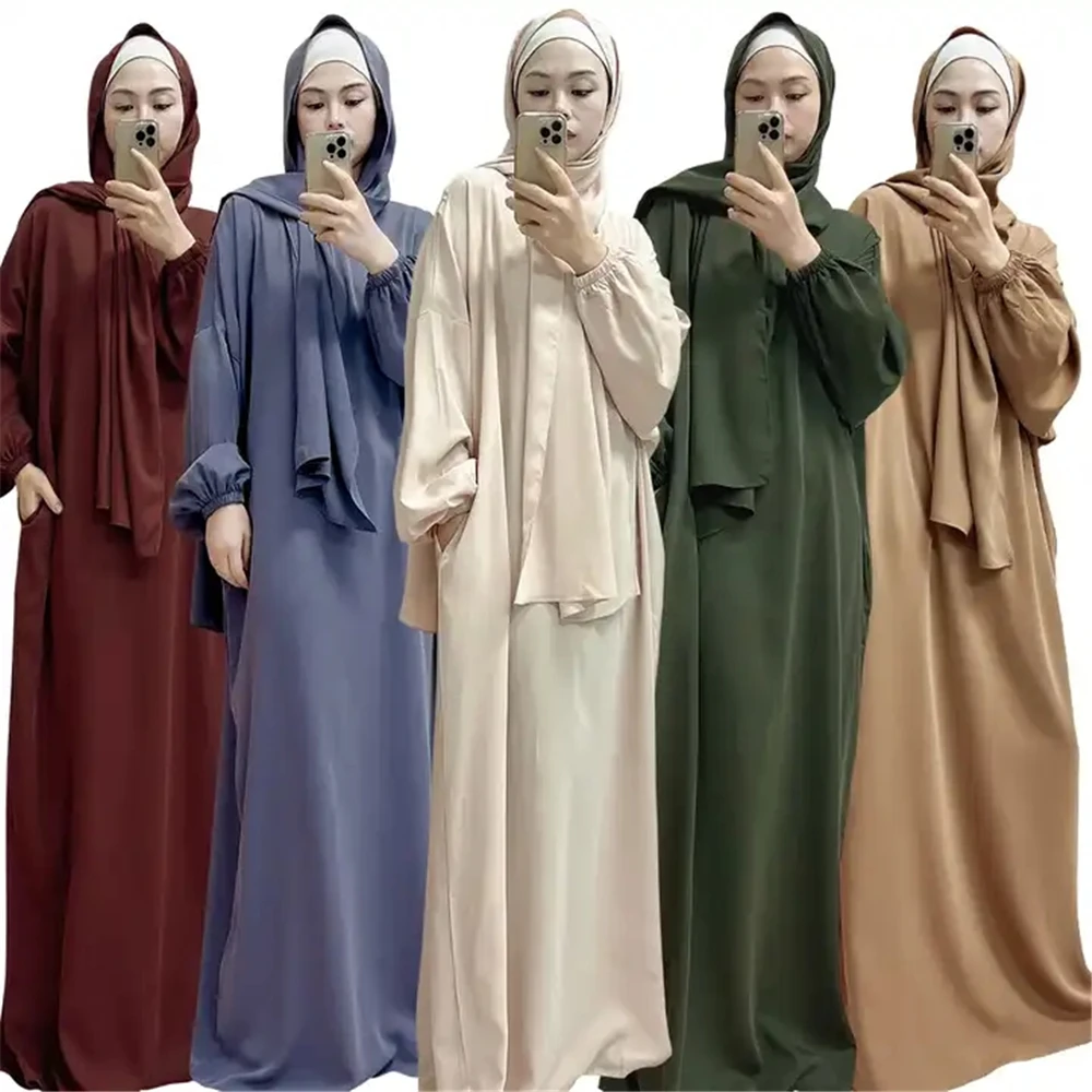 Modest Muslim Women Hijab Abayas Prayer Long Maxi Dress Turkish Djellaba Khimar Dubai Islam Arab Eid Ramadan Femme Robe Jalabiya