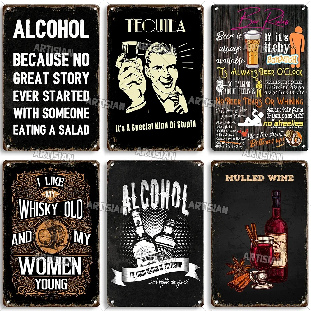 ARTISIAN Weathered Alcohol Metal Poster Wall Plate Vintage Beer Metal Sign Man Cave Garage Home Industrial Decor Metal Plaque