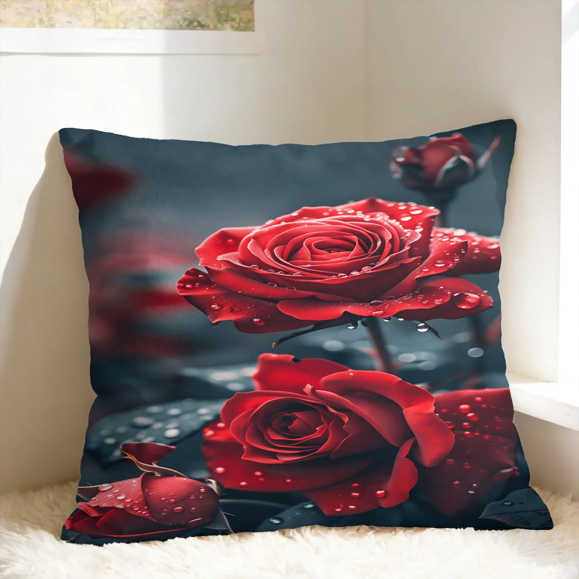 Valentine's Day Romantic Red Rose Pillow Cover  Funny Pillow Case For Wedding Party Home Decor Soft Cushion Cover Birthday Gift