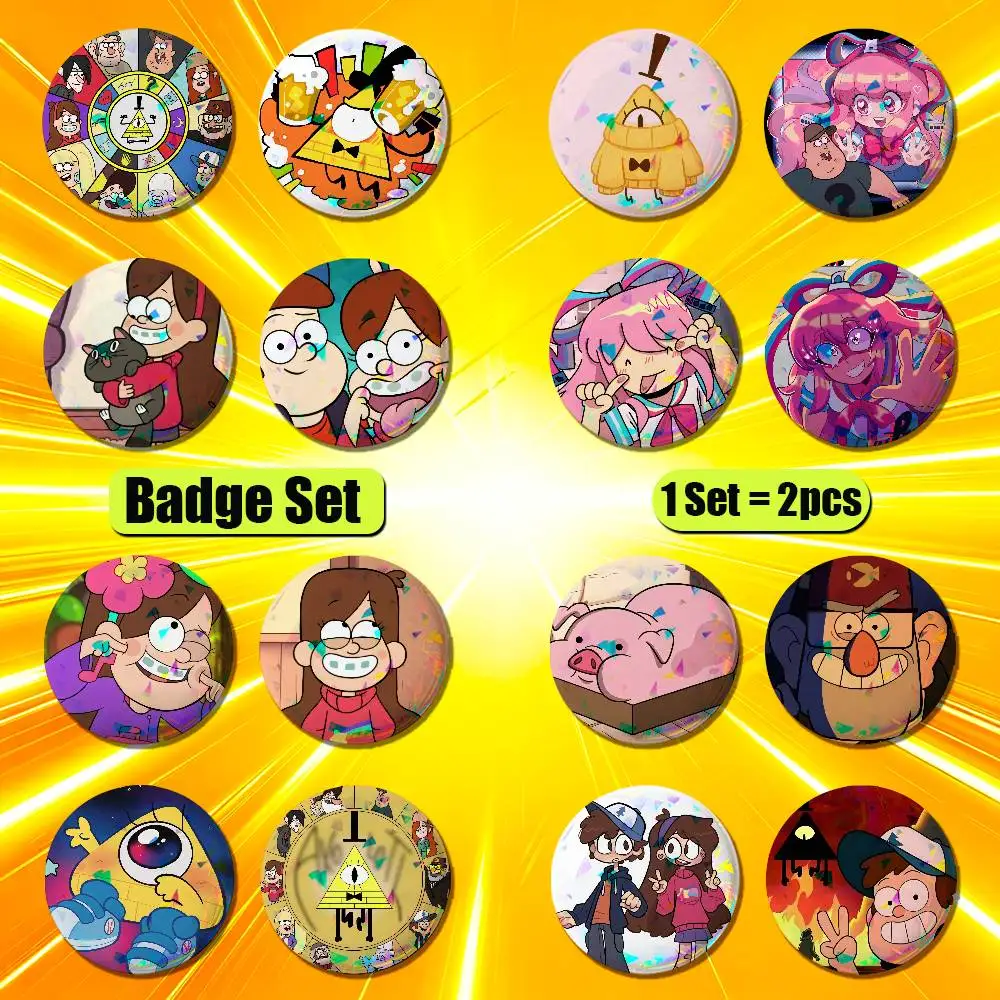 For Gravity Falls Giffany Dipper Bill Cipher Enamel Pin Badge Set 2PCS Round Metal Button Brooch Backpack Ita Bag Pins Custom