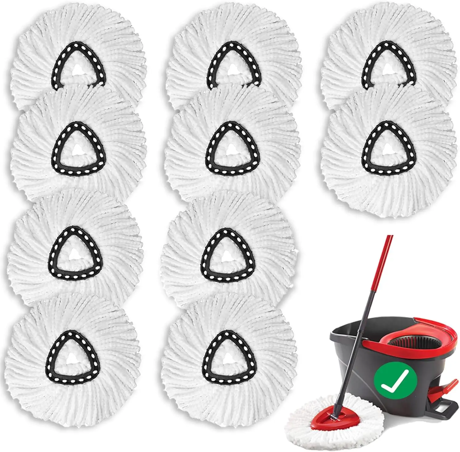 

10-Pack Microfiber Spin Mop Replacement Heads, 360-Degree Round Design for Easy Floor Cleaning