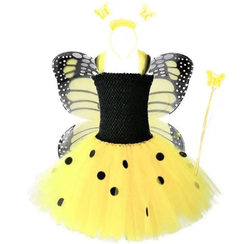 

2023 Infantil Real Girls Tutu Dress Baby Fluffy Tulle With Butterfly Wing Halloween Kids Party Cosplay Costume Dresses2-10Y