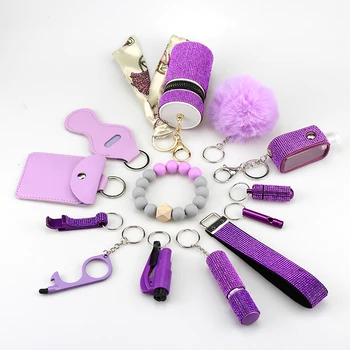 13 szt. Zestaw damski Outdoor samoobrony latarka brelok alarmowy biżuteria akcesoria wygodne włosy wisiorek