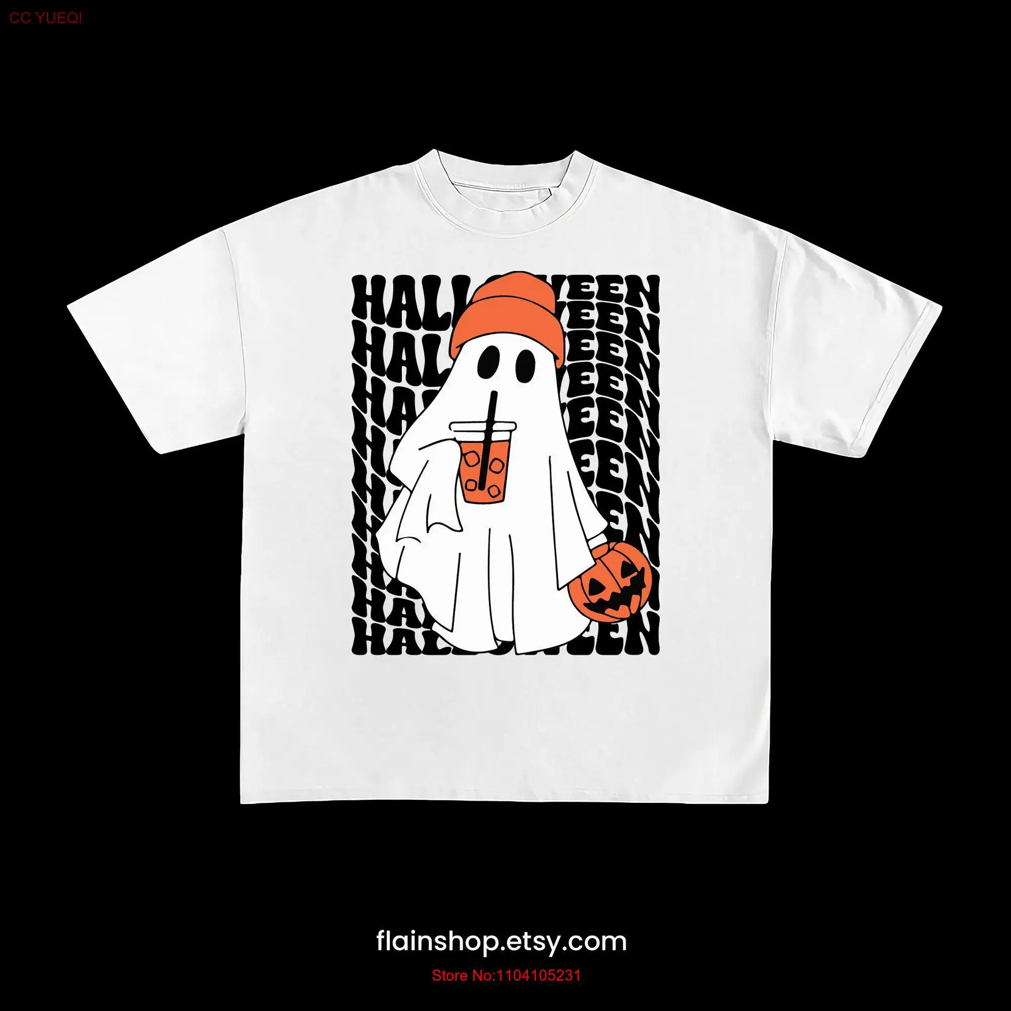 Hallowen Ghost T Shirt Pumpkin Oversized Spooky Trick or Treat Funny Halloween Eerie Print long or short sleeves