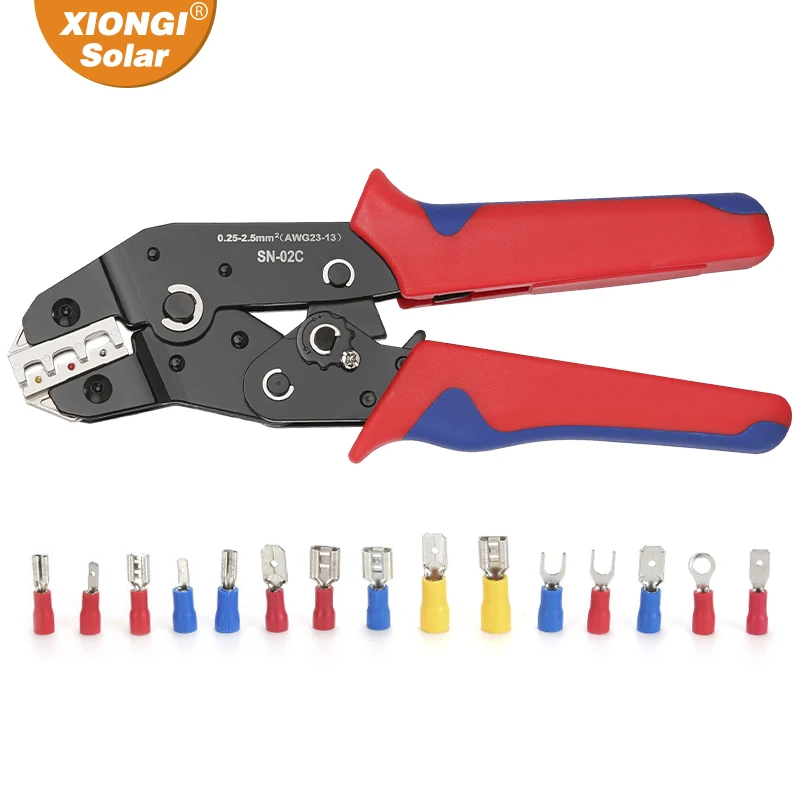 SN-02C Set alat Crimping kawat terisolasi, Kit bermacam-macam kabel terminal Spade cincin konektor listrik serbaguna