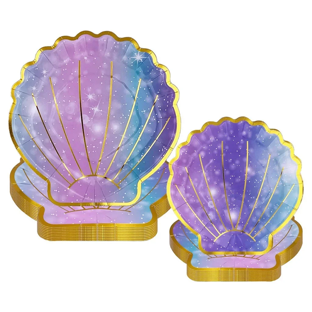 10pcs Mermaid Star Shell Plates Purple Shell Plates Mermaid Theme Girls Birthday Party Sea Princess Birthday Party Supplies