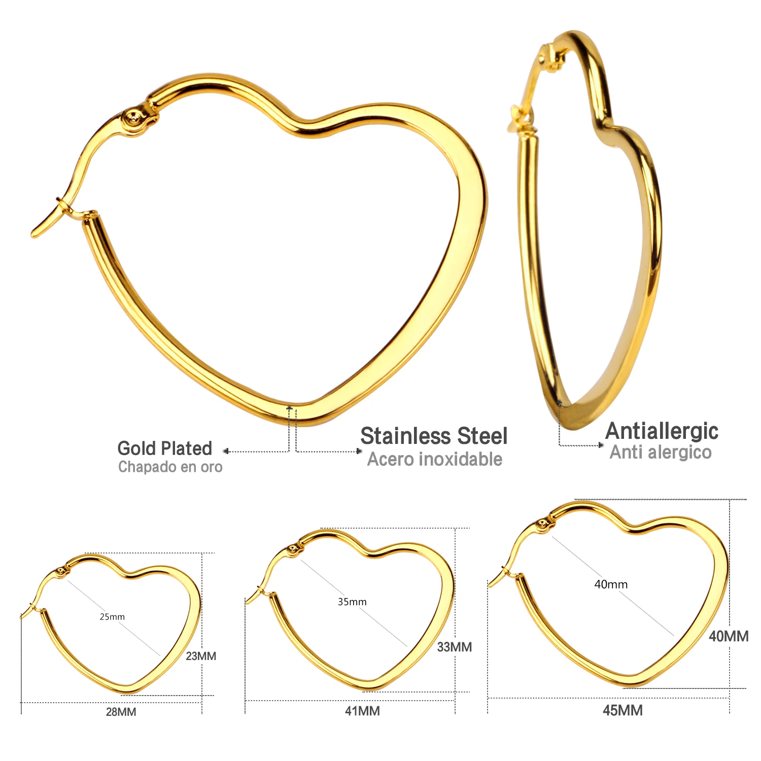 316L Stainless Steel Heart Shape Earrings Sweety Hoop Earring Gold/Silver Color for Women Jewelry Accessories