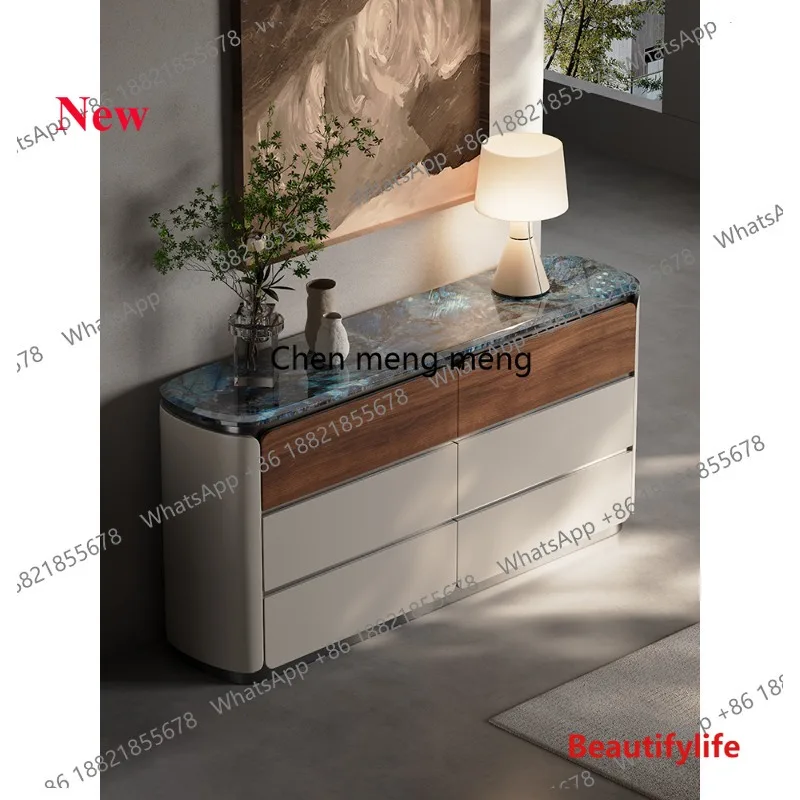 

07M Italian minimalist marble six-bucket cabinet against the wall, floor-to-ceiling light luxury solid wood storage cabinet