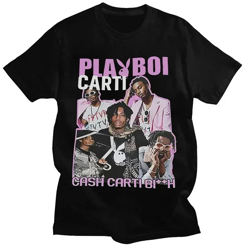 Playboi Carti Print T-shirts Hip Hop Streetwear Short Sleeve Tops 100% Cotton Men Casual T Shirt Summer Unisex Tees Y2K Clothes