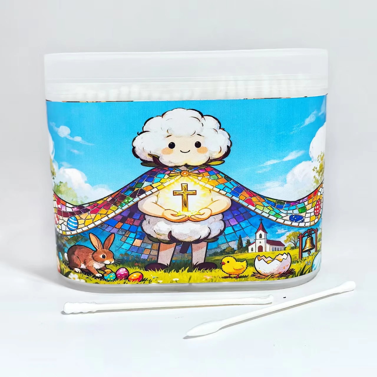 600 piezas de hisopos de algodón creativos de huevo de Pascua, hisopos de algodón de doble cabeza de eje fino, hisopos de algodón de regalo del festival de Pascua