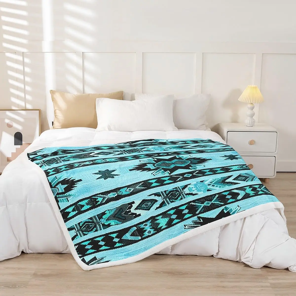 Aztec Pattern Blanket Tribal Geometric Design Fleece Throw Boho Decor Indigenous Art Cozy Home Textile