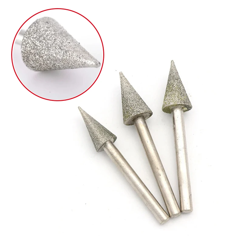 4-25mm Umbrella Diamond Grinding Head 3/6mm Shank Triangle Grinding Needle For Stone Jade Engraving Polishing Abrasive Tool